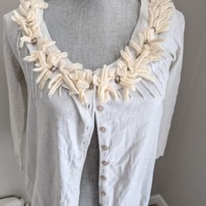 Elegant Cream Cardigan with Floral Accents
